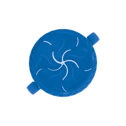 A top view of the Nuby Snack Keeper Container (2 Pack) shows a blue cup with two handles and a flexible slit lid, designed to let kids easily access snacks while minimizing spills.