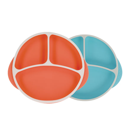 Round Silicone Suction Plate & Lid (2 Pack) | Orange / Aqua