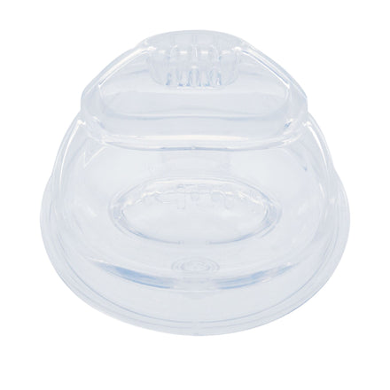 Clear, dome-shaped plastic spout designed for Nuby Clik-it Insulated Cool Sipper cups; features a slot and vent for airflow. Compatible as a replacement spout (2 pack) with sippy cups or silicone soft rim lids.