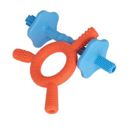 Hollow Sensory Tube Teethers | Blue/Coral