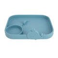 The Animal Friends All Silicone Tray is a light blue silicone food tray with a raised edge, a round compartment, and a cute whale design—perfect as a baby plate for self-feeding.