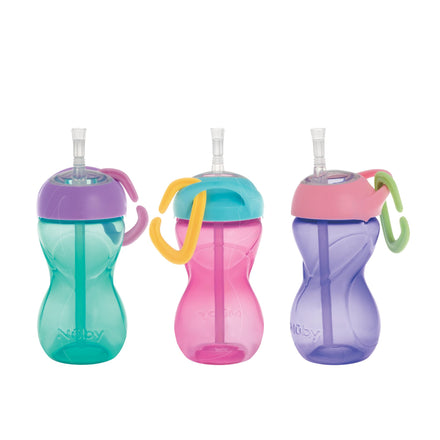 Clik-it Travel Straw Cup with Carabiner (3 Pack) | Aqua/Pink/Purple