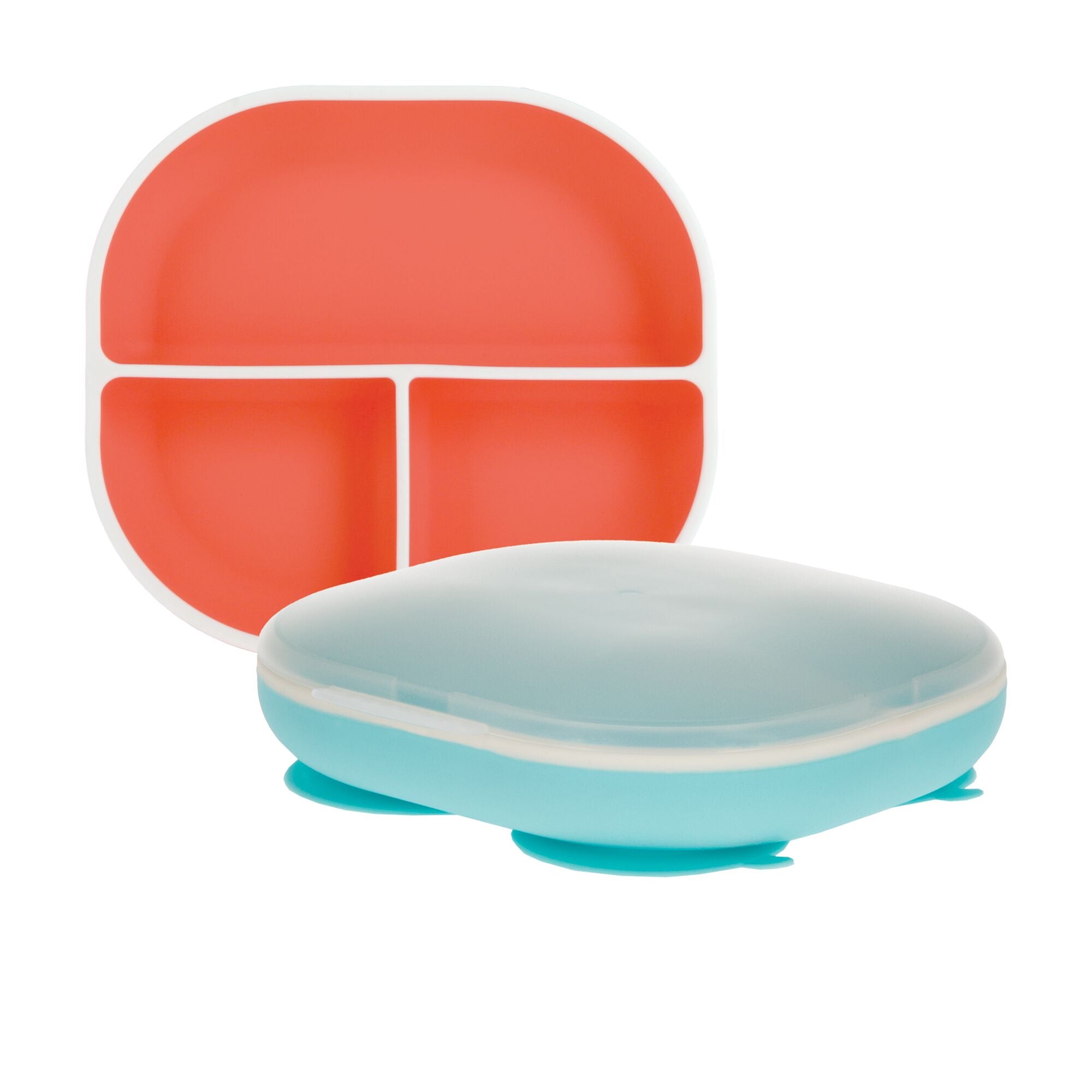 Rectangular Silicone Suction Plate (2 Pack) | Coral / Aqua