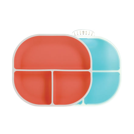 Rectangular Silicone Suction Plate (2 Pack) | Coral / Aqua