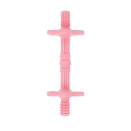 The Nuby Hollow Sensory Tube Teethers in Pink/Plum is a double-ended dog chew toy featuring textured, ribbed ends and two horizontal grips, with a center resembling silicone tube teethers for enhanced grip and chewing stimulation.