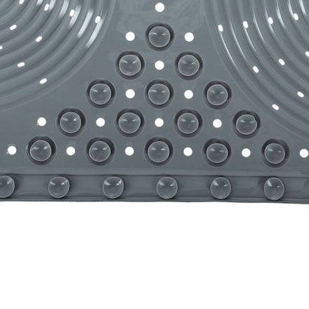 Close-up of the Nuby Cushioned Bath Mat | Grey, featuring a textured, non-slip surface with raised circular bumps and small round holes in geometric patterns.