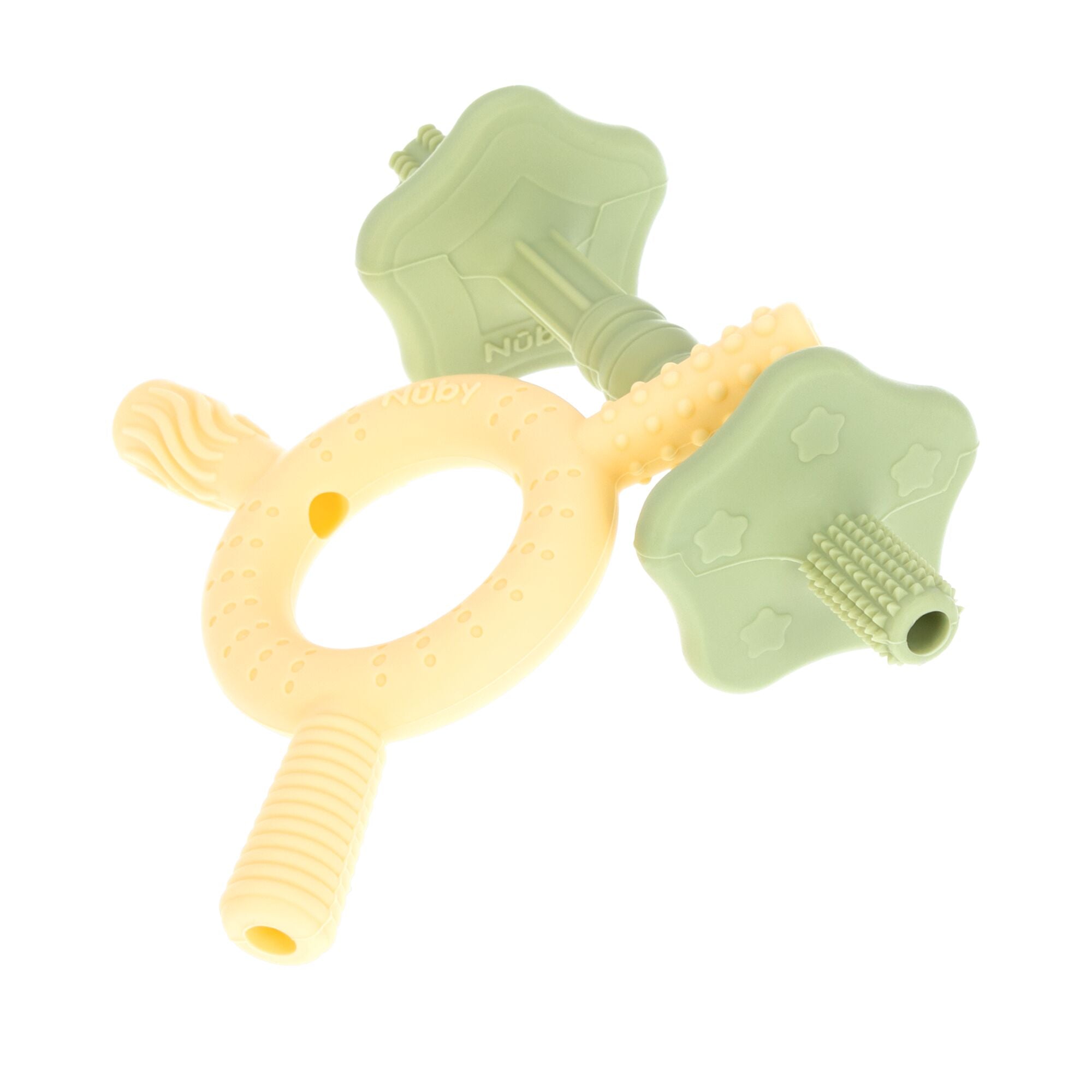 Hollow Sensory Tube Teethers | Green/Yellow