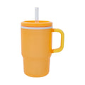 The Insulated Tiny Tumbler | Orange Crush is a large, orange insulated tumbler for toddlers featuring a handle and a clear silicone straw, shown against a plain white background.