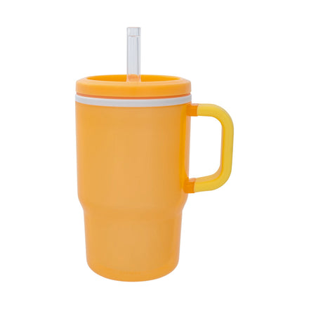 The Insulated Tiny Tumbler | Orange Crush is a large, orange insulated tumbler for toddlers featuring a handle and a clear silicone straw, shown against a plain white background.