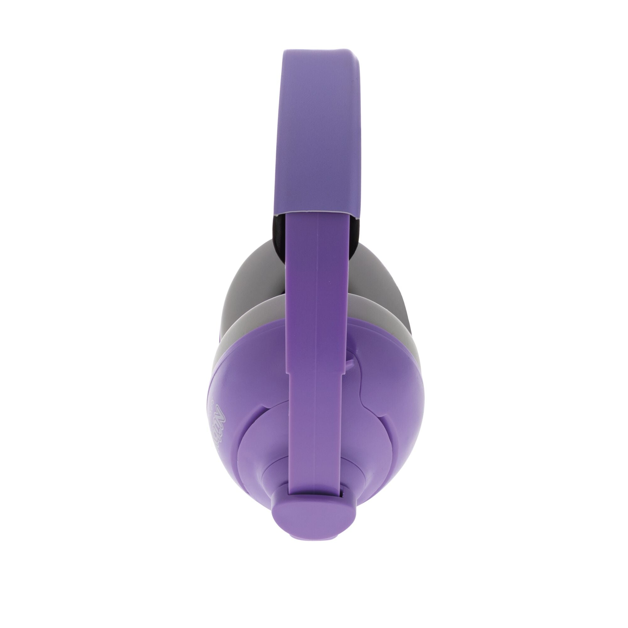 The Soft Sounds 2-in-1 Noise Cancelling Earmuffs in purple feature over-ear cups and a matching headband, shown from a top view against a white background.