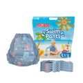The Swim Diapers (5 Pack) | Large are shown, with one unfolded and others folded. Packaging features a child on a beach, emphasizing their water-resistant design for children 26-37 lbs (12-17 kg).