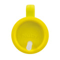 Lemon lime Silicone Tiny Tumbler lid with a flexible silicone straw in the center, viewed from above. A yellow handle is visible at the top of the circular lid.