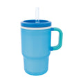 The Insulated Tiny Tumbler in Electric Blue is a large, translucent blue plastic insulated cup for toddlers featuring a matching handle with a turquoise accent, blue lid, and clear silicone straw. The no-spill tumbler is displayed against a plain white background.