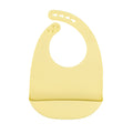 A yellow Silicone Feeding Bib from the 3 Pack (Yellow/Green/Blue) set is displayed flat on a white background. This waterproof baby bib features an adjustable neck strap and a deep bottom pocket that serves as a crumb catcher.