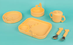 Nuby silicone Animal Friends 6-Piece Dinnerware Set (Yellow Giraffe).