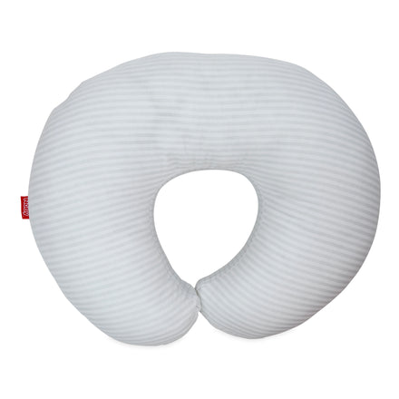 The Support Pod Feeding & Nursing Pillow (Pillow Only) is a white, U-shaped pillow with light gray stripes and a red side tag, ideal for infant feeding or tummy time, shown on a plain white background.