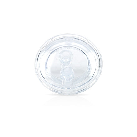 Clear silicone replacement straw with extender for Nuby Clik-it FlexStraw cups shown on a white background, featuring a central opening for liquid flow and circular base—crafted from the same soft silicone as in Nuby’s straw pack.