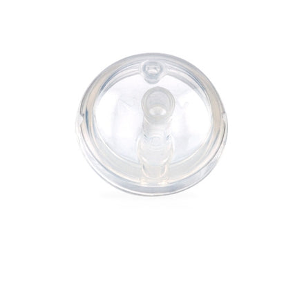 Nuby FlexStraw Replacement Straw with Extender - 2 pack shown from above; clear, round silicone lid features a central spout and soft straw for spill-proof use, isolated on white.