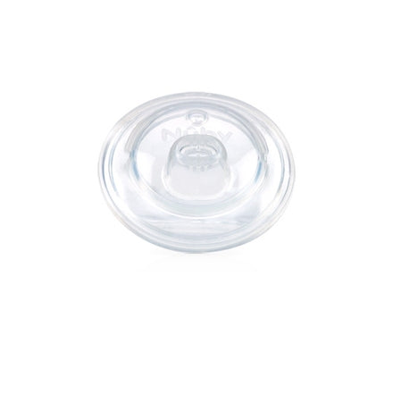 The Nuby GripN'Sip Replacement Spout (#2) 2-pack features soft silicone nipples with wide, round bases and small openings, designed for leak-resistant bottles, shown from above against a white background.