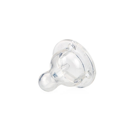 The Nuby Slow Flow Standard Neck Nipple 6-pack features clear silicone nipples with a rounded tip and wide base for infant feeding, compatible with Nuby standard neck bottles and shown on a white background.