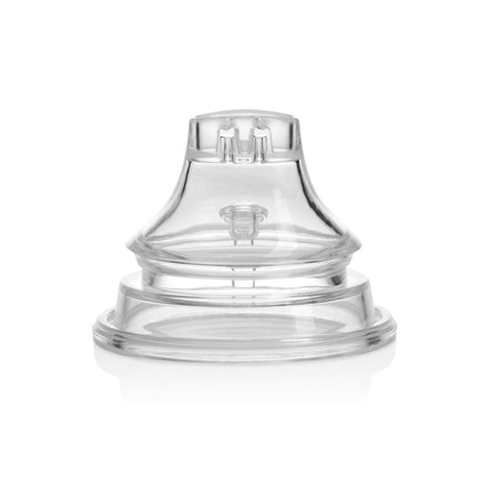 The Nuby Thirsty Kids Sip It Sport Replacement Spout - 2 pack features clear, soft silicone spouts designed for toddlers, helping them transition from bottles to a leak-resistant cup. Shown upright on a white background.