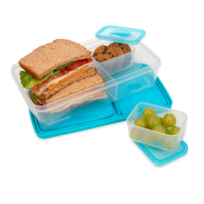 Nuby Insulated Stainless Steel Travel Lunch Box with Fork, Spoon & Lid, Aqua