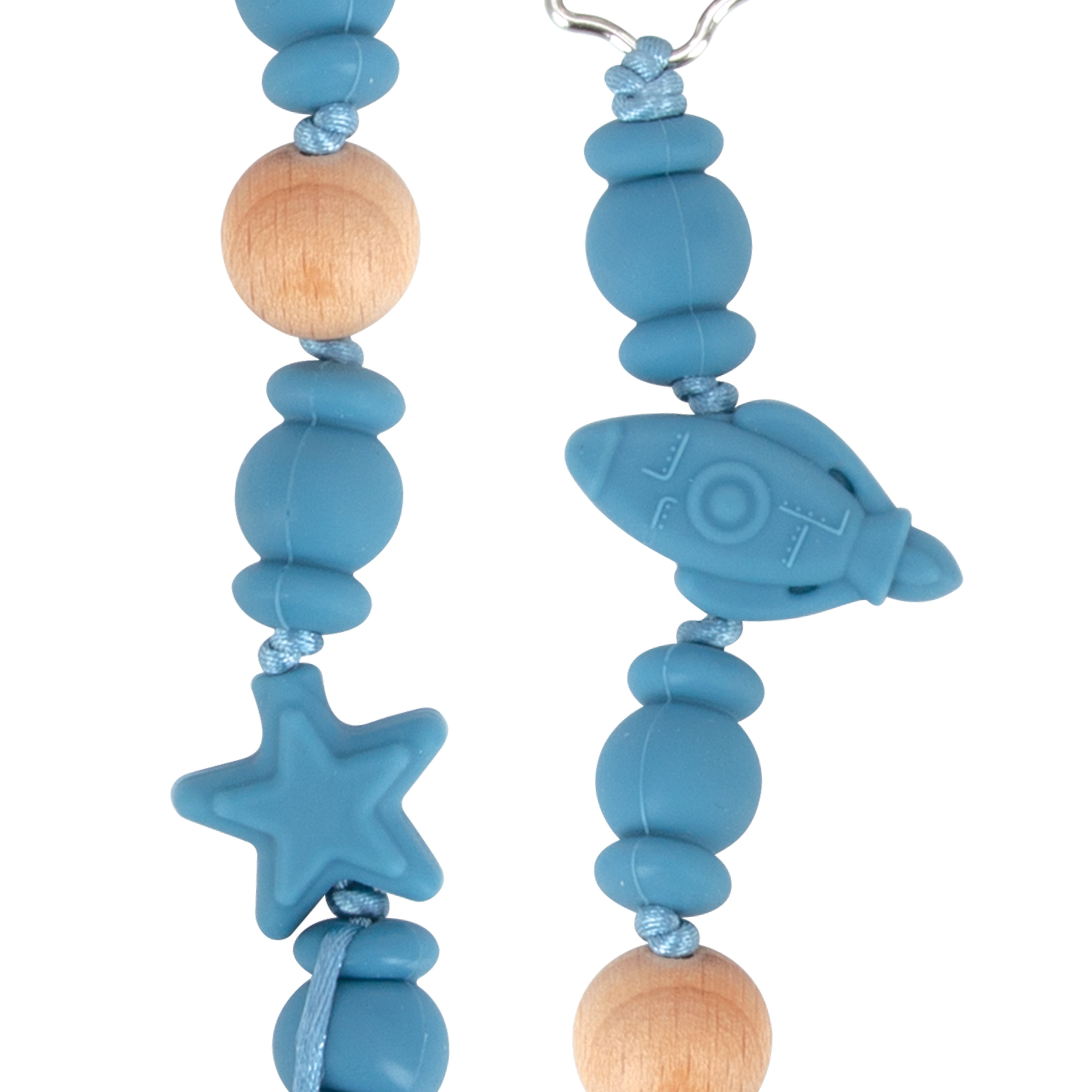 Silicone and Wood Beaded Pacifier Clip - Nuby US