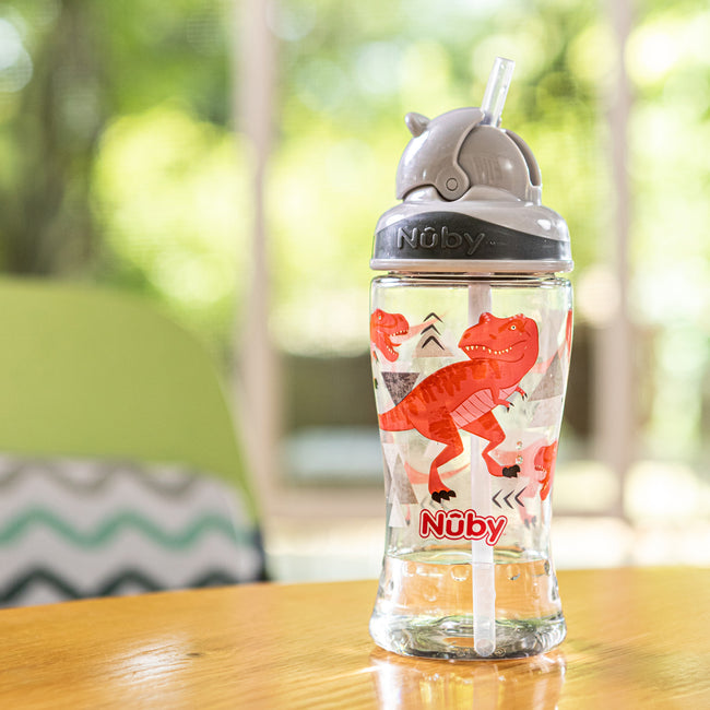 Nuby Thirsty Kids Flip-it Freestyle On the Go Water Bottle with Bite  Resistant Hard Straw